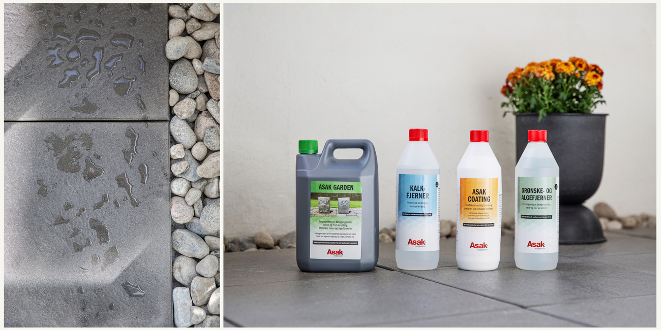 Bidle som viser asak sine vedlikeholdsprodukter og helle med vaskemiddel